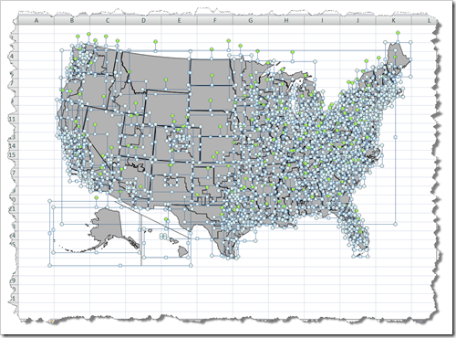 US map by congressional districts in Excel - click to enlarge