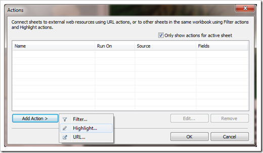 Actions Dialog - click to enlarge
