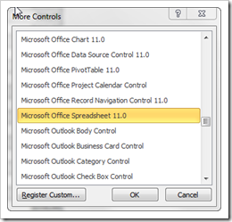 Microsoft Office Spreadsheet Control - click to enlarge