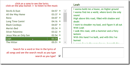Track List and Lyrics - click to enlarge