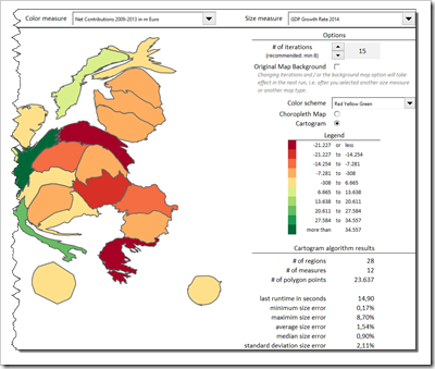 Cartograms in Excel: Options and Statistics 1 - click to enlarge