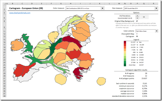 Cartograms in Excel EU with Background Map - click to enlarge