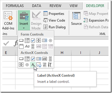 Insert ActiveX Label Control