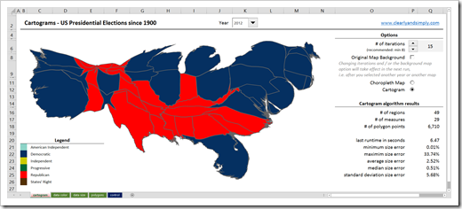 Cartograms in Excel US Presidential Elections - click to enlarge