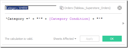 Calcualted Field Category WHERE