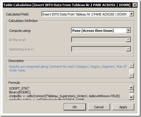 INSERT INTO Table Calculation 1