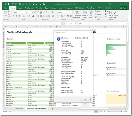 Microsoft Excel Workbook Metrics Example 1 - click to enlarge
