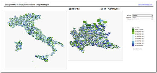 Map of Italy by Communes with magnifying one Region