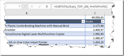 Subtotal Aggregation above the Query Table